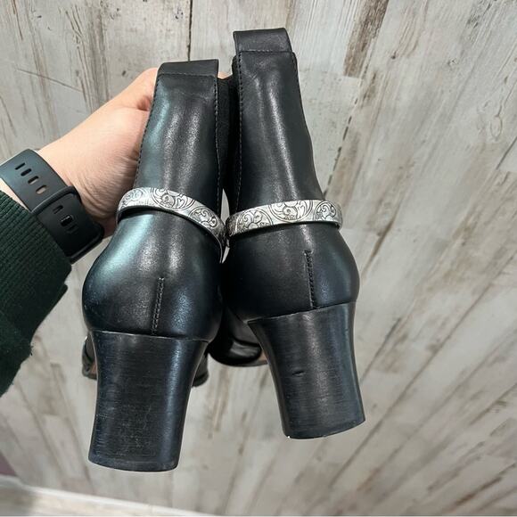 Brighton Black Leather Croc Western Booties Square Toe Womens 8.5 Motorcycle - Picture 4 of 7